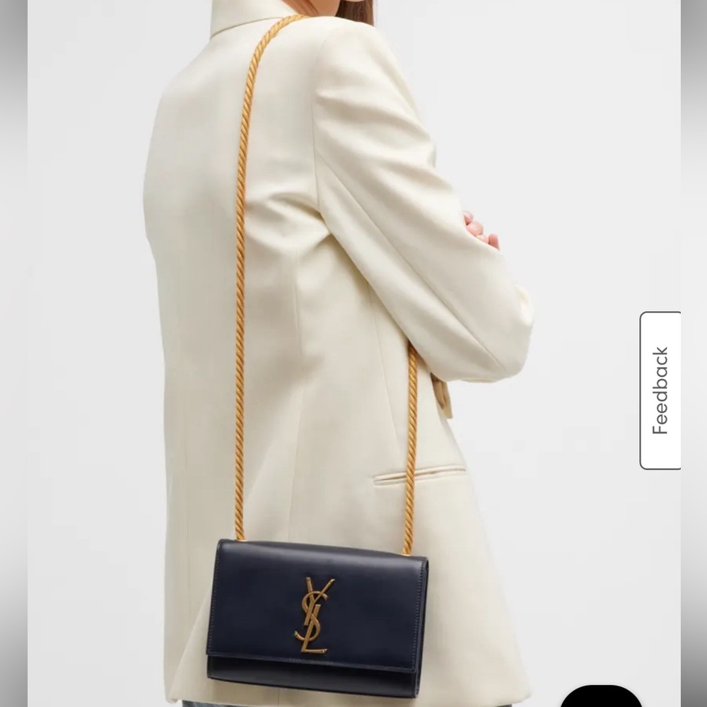 New YSL Yves Saint Laurent Kate Flap Navy Leather & Gold Chain - Picture 3 of 17
